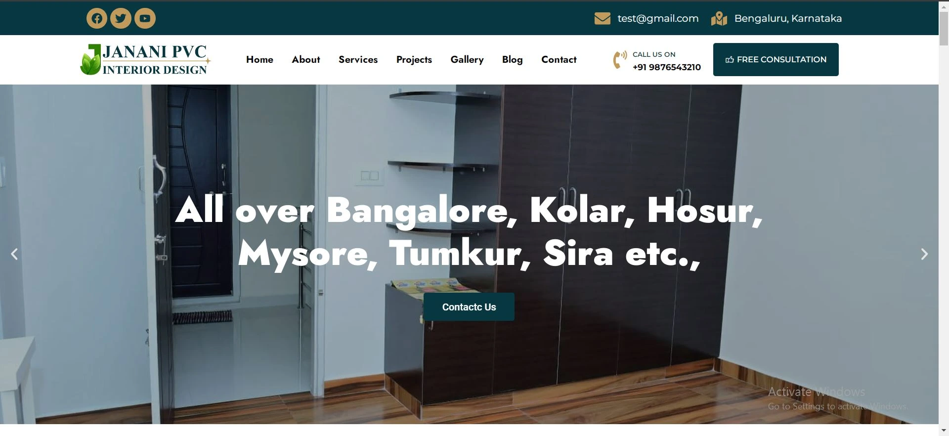 PVC Interior design Bangalore website develooped by Yaseen Pasha software engineer bangalore