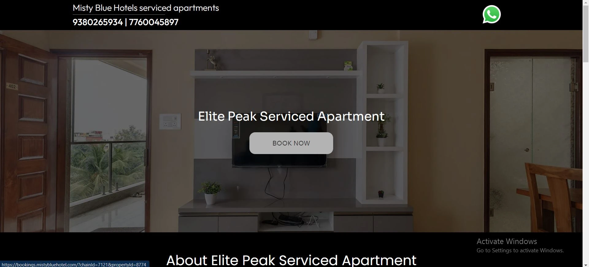 The Elite Peak Serviced Apartment in Bangalore website developed by Yaseen pasha Software Engineer Bangalore