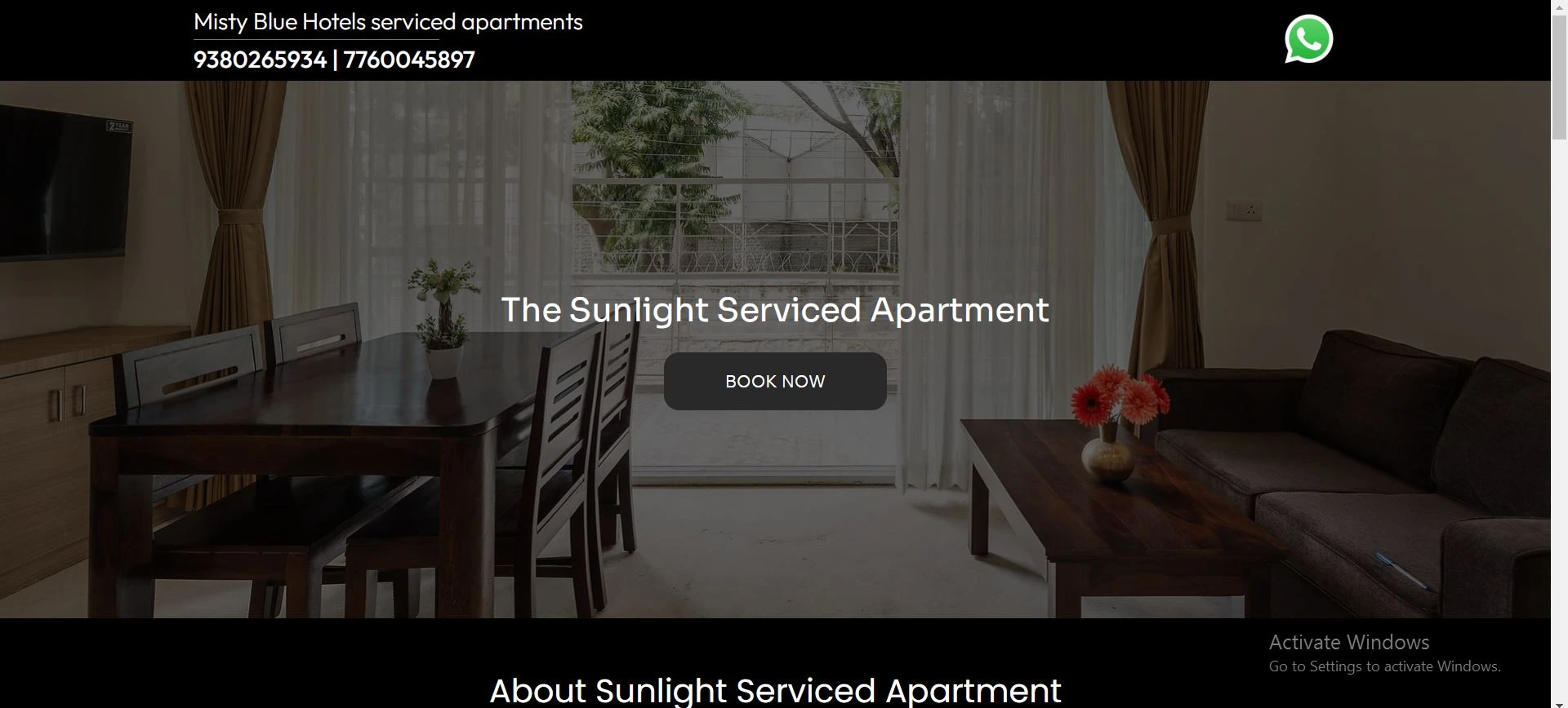 The sunlight Services Apartment in Bangalore website developed by Yaseen pasha Software Engineer Bangalore