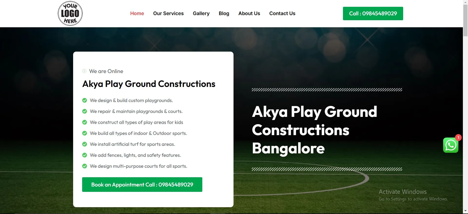 Akya Play ground Construction in bangalore website devloped by Yaseen Pasha software engineer bangalore