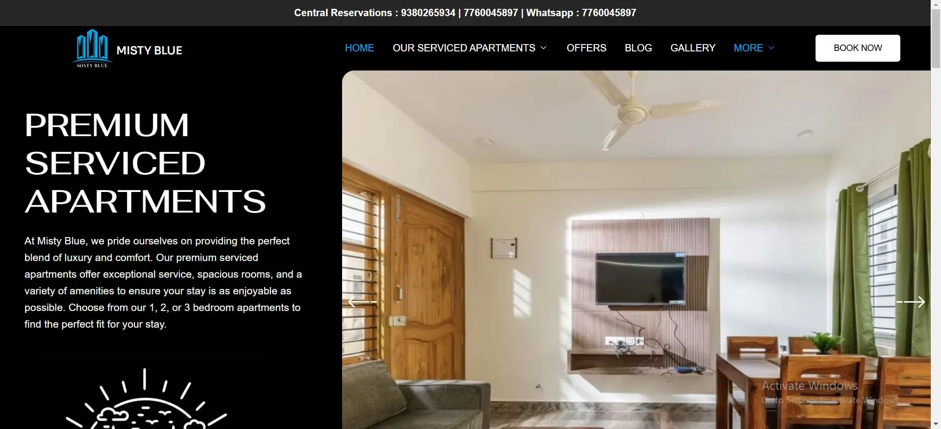 Misty Blue Hotel Serviced Apartments in Bangalore Website developed by Yaseen Pasha Software Engineer Bangalore