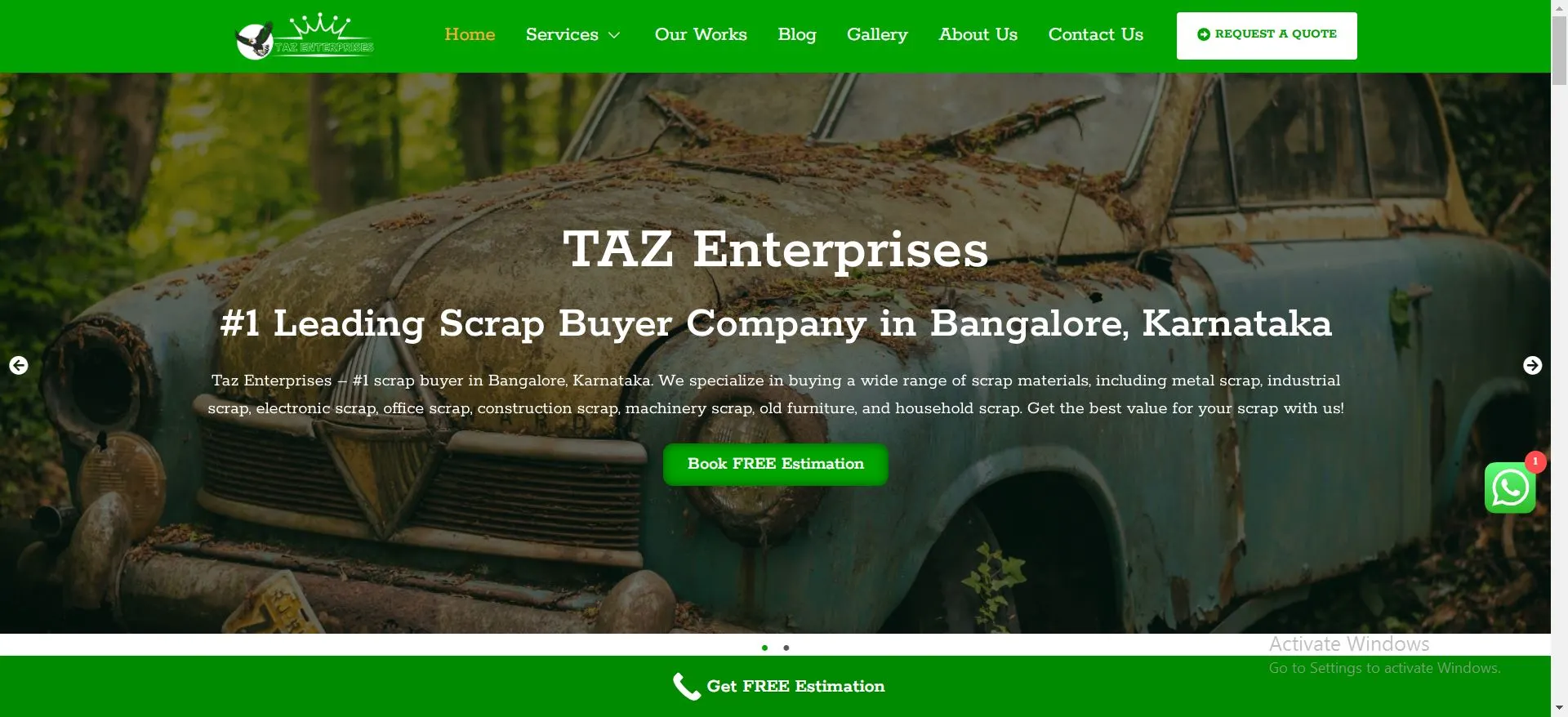 Taz Enterprises best Scrap Buyer bangalore website developed by Yaseen Pasha software engineer bangalore