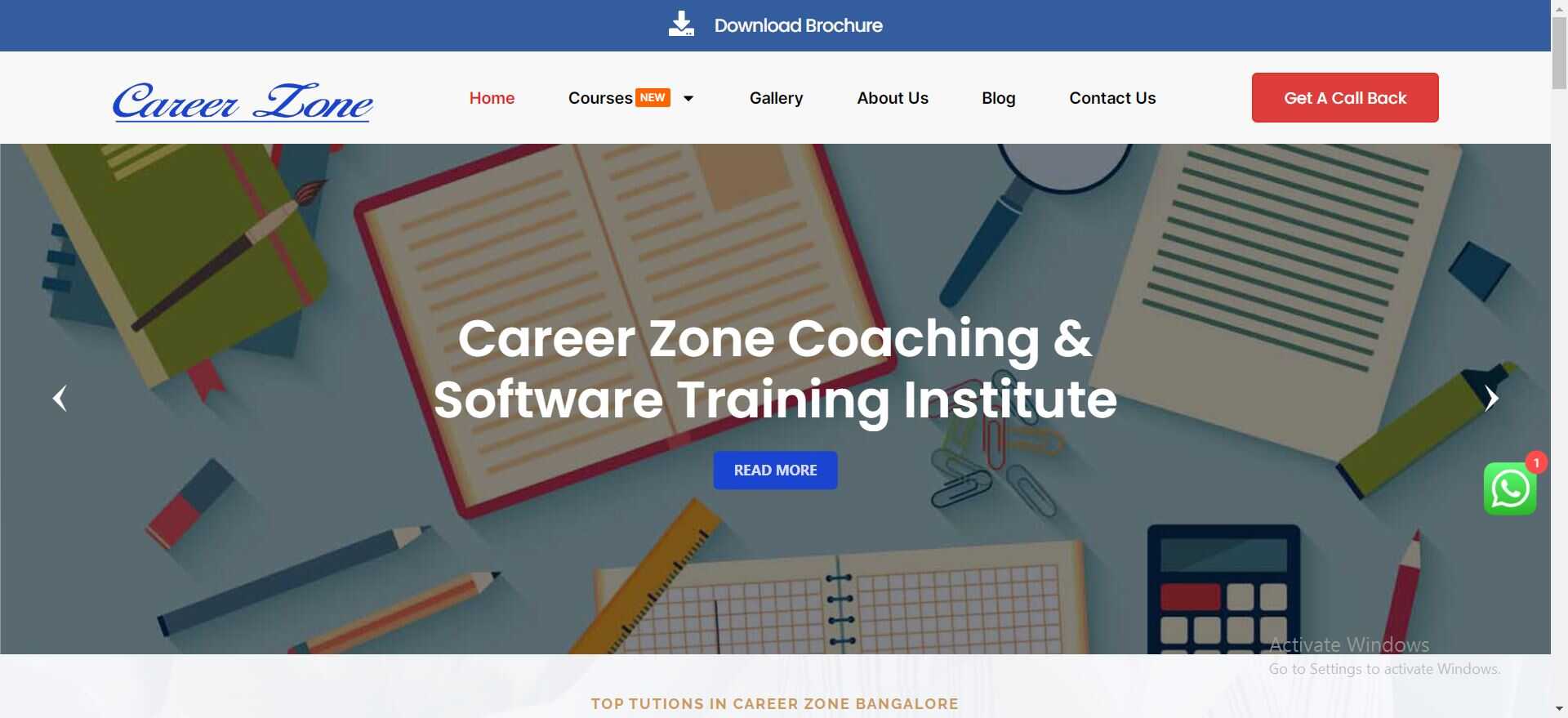 Career Zone coaching center bangalore website developed by Yaseen Pasha Software engineer bangalore