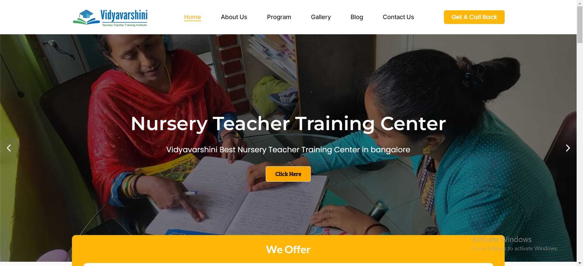 Vidya Varshini Nersary Teacher Training Center Bangalore Website developed by Yaseen Pasha Software Engineer