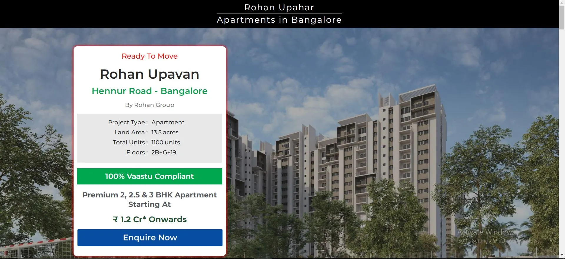 Rohan Upavan apartments in Bangalore website developed by Yaseen Pasha software engineer bangalore